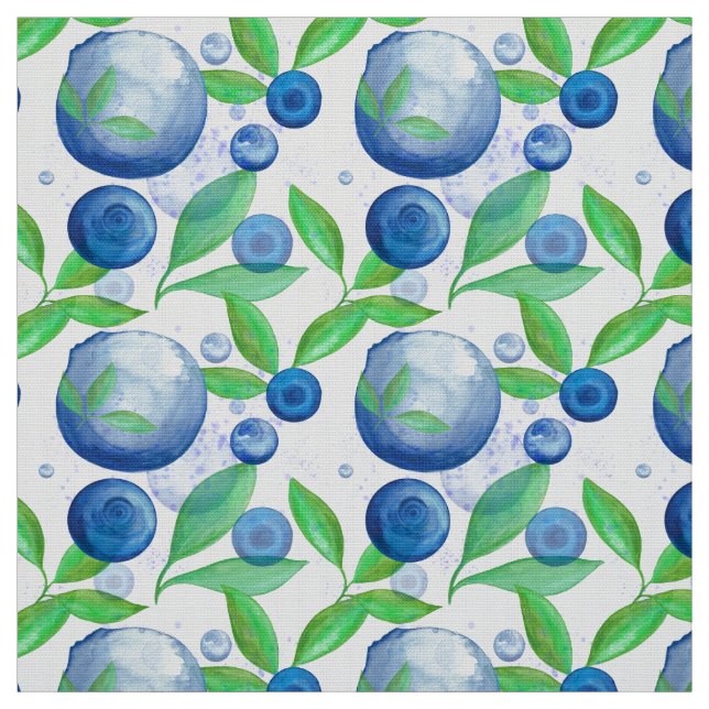 Blueberries Watercolor Pattern Kitchen Fabric (Swatch)