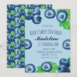 Blueberries Watercolored Berry Sweet Birthday  Invitation