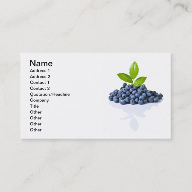 Blueberries With Green Leaves Business Card (Front)