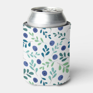 Blueberries with Green Leaves Pattern Can Cooler