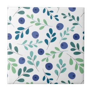 Blueberries with Green Leaves Pattern Tile
