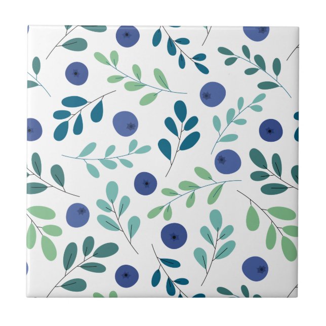 Blueberries with Green Leaves Pattern Tile (Front)