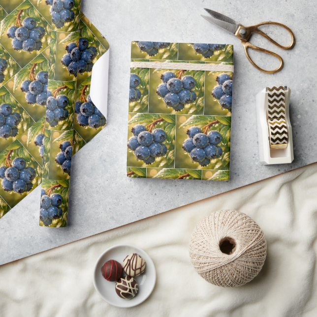 Blueberries with Raindrops Wrapping Paper (Crafts)