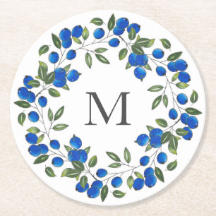 Blueberries Wreath  Round Paper Coaster