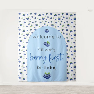 Blueberry 1st Birthday Berry First Backdrop Tapestry