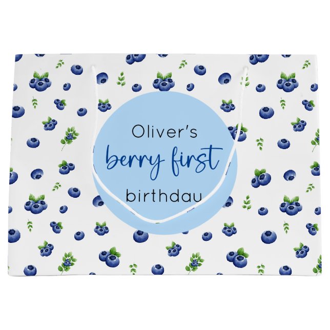 Blueberry 1st Birthday Berry First Large Gift Bag (Front)