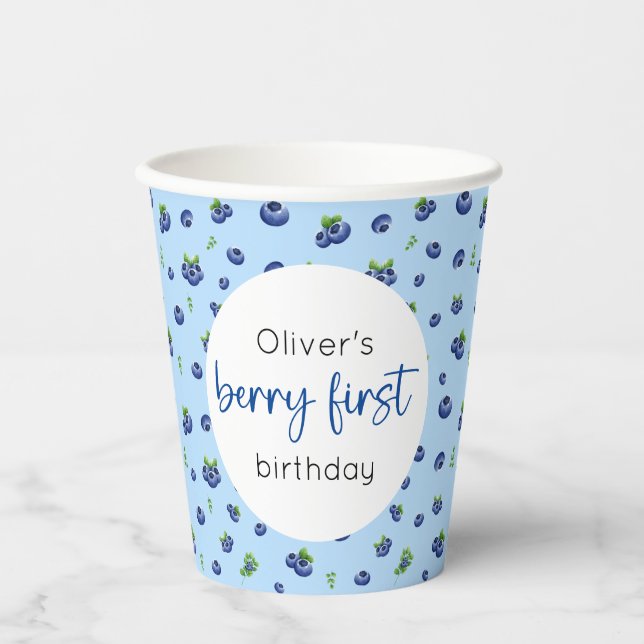 Blueberry 1st Birthday Berry First Paper Cups (Front)