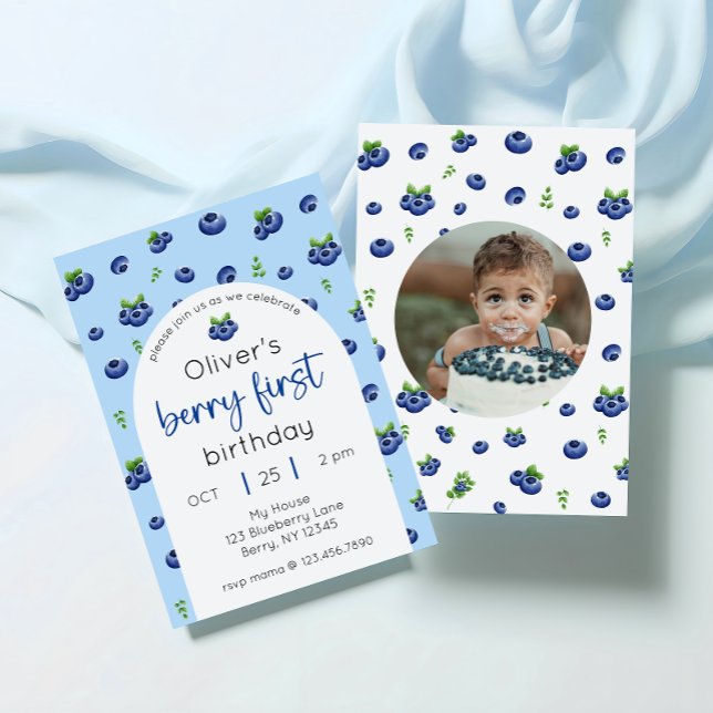 Blueberry 1st Birthday Berry First Photo Invitation (Creator Uploaded)