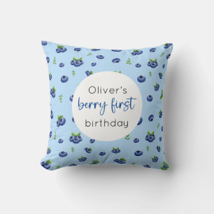Blueberry 1st Birthday Berry First Throw Pillow