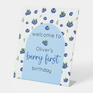 Blueberry 1st Birthday Berry First Welcome Pedestal Sign
