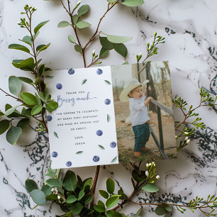 Blueberry 1st Birthday Personalized Photo Thank You Card