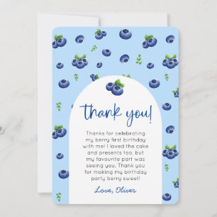 Blueberry 1st Birthday Photo Thank You Invitation