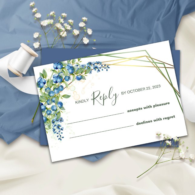 Blueberry avec Faux Gold Frame carte RSVP (Créateur téléchargé)