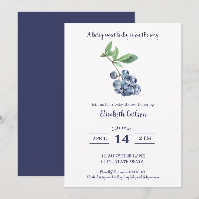 Blueberry Baby Shower Berry Sweet Invitation (Front/Back)