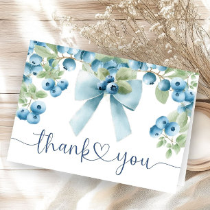 Blueberry Baby Shower Blue Bow Folded Thank You Card