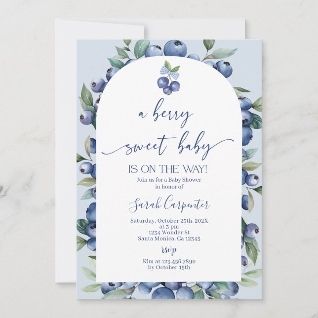 Blueberry Baby Shower Boy Invitation (Front)