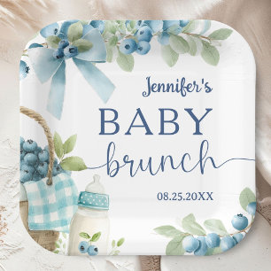 Blueberry Baby Shower Brunch Bows & Bottles Boy Paper Plate