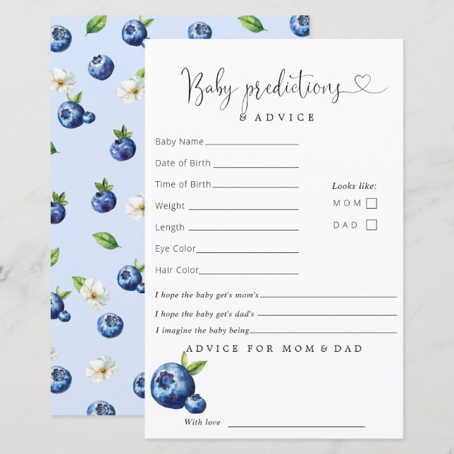 Blueberry Baby Shower Predictions Advice (Front/Back)