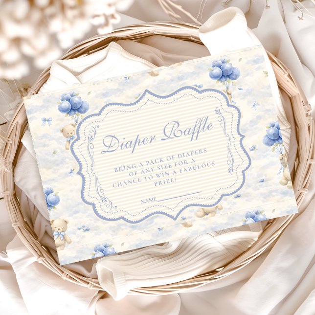 Blueberry Balloon Teddy Toile Diapper Raffle Enclosure Card (Creator Uploaded)
