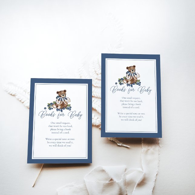 Blueberry Bear Baby Boy Shower Book Request Enclosure Card (Creator Uploaded)