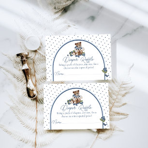 Blueberry Bear Baby Boy Shower Diaper Raffle Enclosure Card