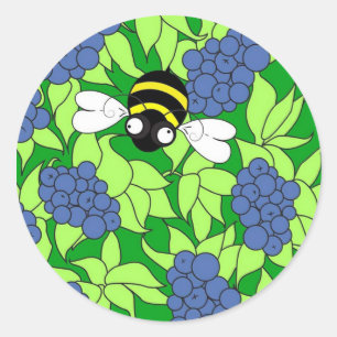 Blueberry Bee Round Sticker