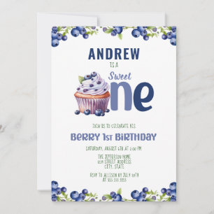Blueberry Berry 1st First Birthday Invitation