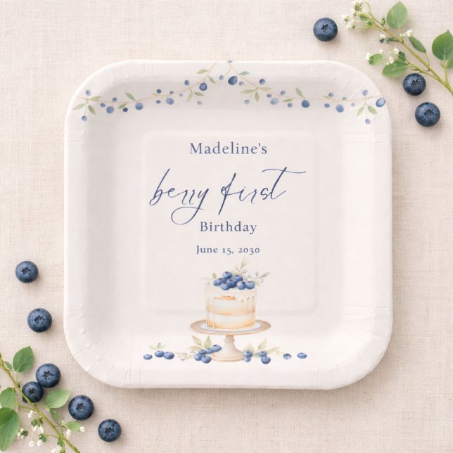 Blueberry Berry First Birthday Cake Paper Plate (Creator Uploaded)