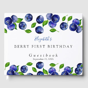 Blueberry Berry First Birthday Watercolor Cute  Guest Book
