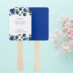 Blueberry Berry First Birthday Watercolor Cute  Hand Fan