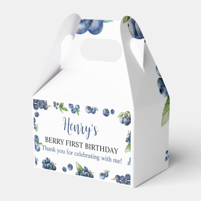 Blueberry Berry Sweet 1st Birthday Party Favour Bo Favor Box (Front Side)