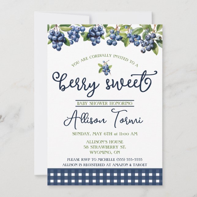 Blueberry, Berry Sweet Baby Shower Invitation (Front)