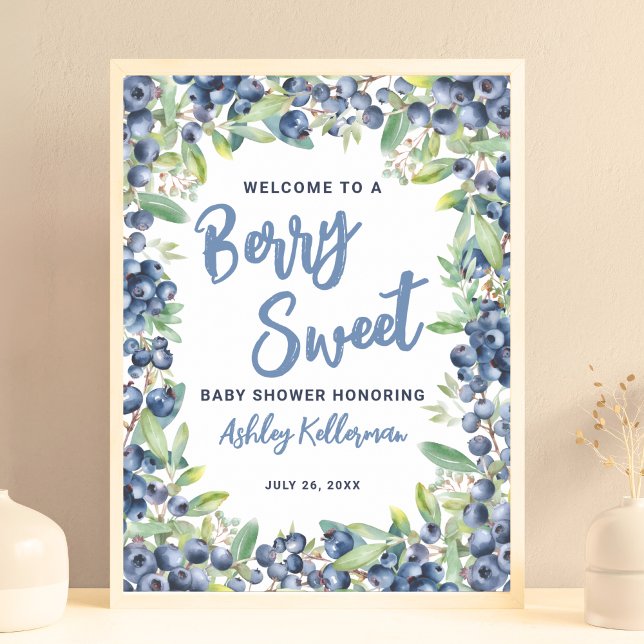 Blueberry Berry Sweet Baby Shower Welcome Sign (Blueberry Berry Sweet Baby Shower Welcome Sign)