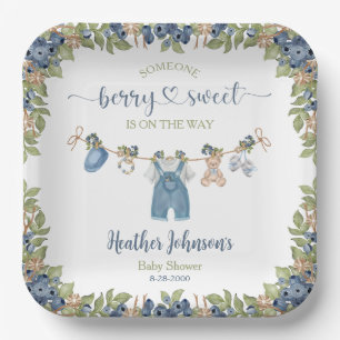 Blueberry Berry Sweet Clothesline Baby Shower Paper Plate