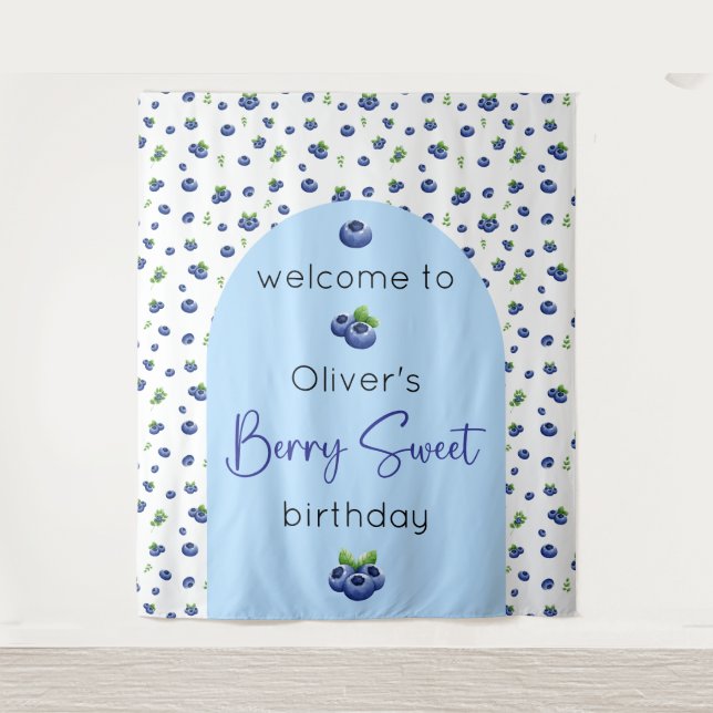 Blueberry Birthday Berry Sweet Backdrop Tapestry (Front)