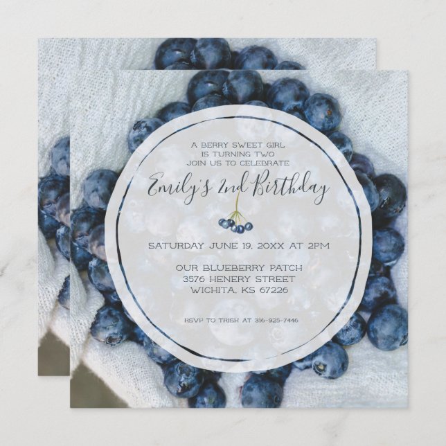 Blueberry Birthday Party Invitation (Front/Back)