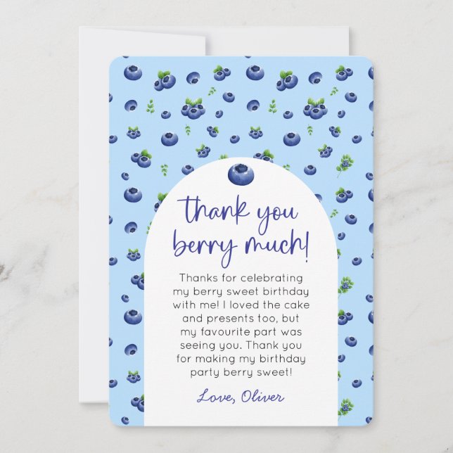 Blueberry Birthday Photo Thank You Invitation (Front)