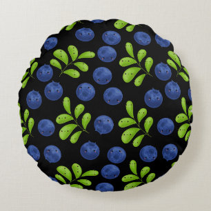 Blueberry Bliss: Fresh Fruit Pattern Design Round Pillow