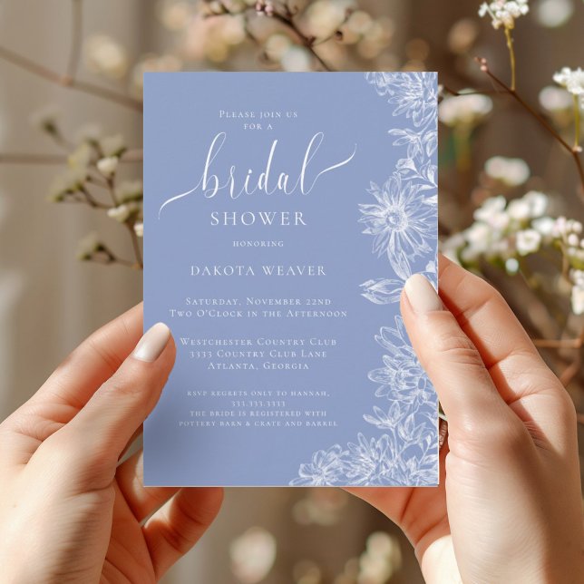 Blueberry Blue Floral Bridal Shower  Invitation (Creator Uploaded)