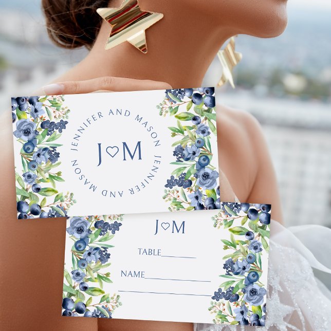 Blueberry blue flowers wedding Flat Place Card (Creator Uploaded)