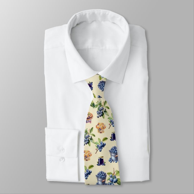 Blueberry Blueberries Neck Tie (Tied)