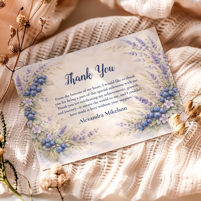 Blueberry Botanical Berry Theme 1st Birthday Thank You Card (Creator Uploaded)