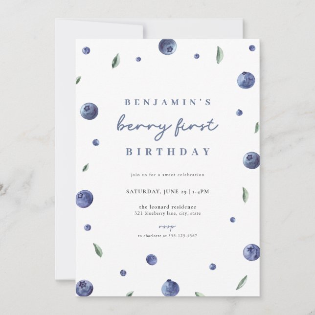 Blueberry Boy Berry Invitation pour le premier ann (Devant)