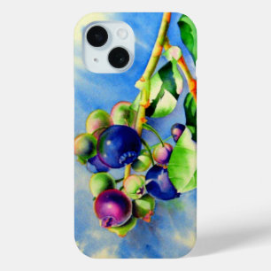 Blueberry branch, watercolor painting iPhone 15 case