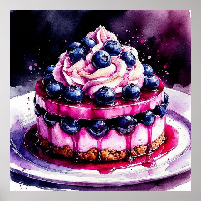 🍰 Blueberry Cheesecake For Dessert Kitchen Poster (Front)
