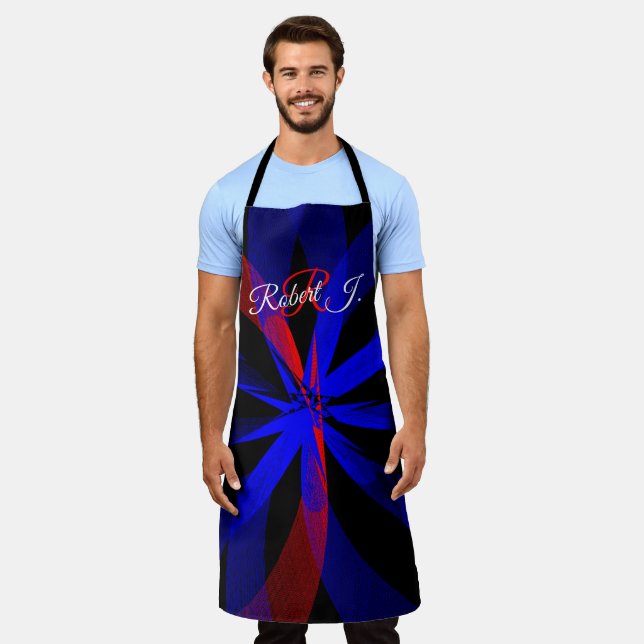 Blueberry Color Center Geometric Print Apron (Worn)