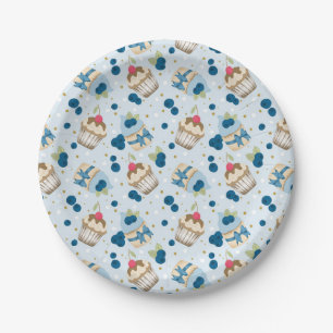 Blueberry Cupcake Birthday Party Celebration Paper Plate