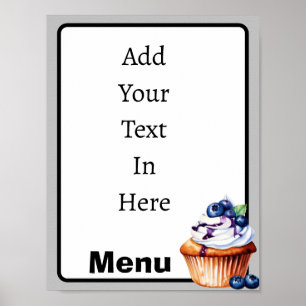 Blueberry Cupcake Customizable Menu Poster