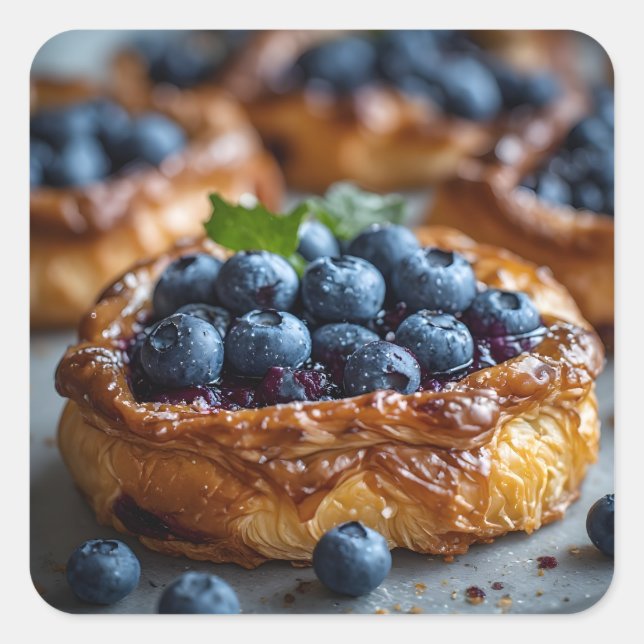 Blueberry Danish Pastry Square Sticker (Front)