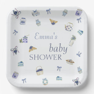 Blueberry Dessert Baby Shower Watercolor  Paper Plate